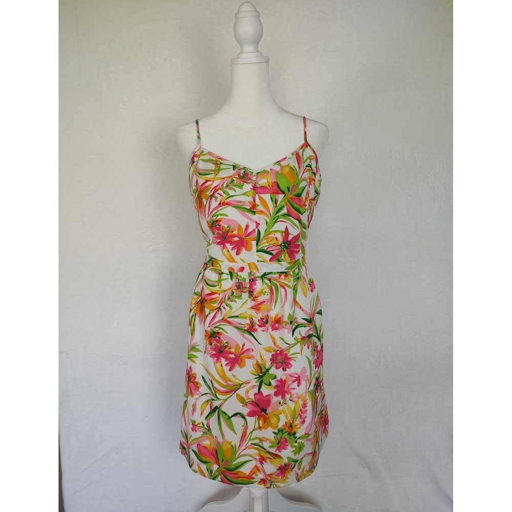 J.Crew Womens Floral Tropical Spaghetti Strap Sun Dress Pink Green Size 12